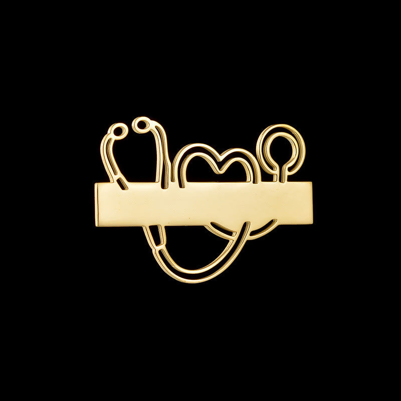 Custom Your Name Gold Long Strip Stethoscope Brooch