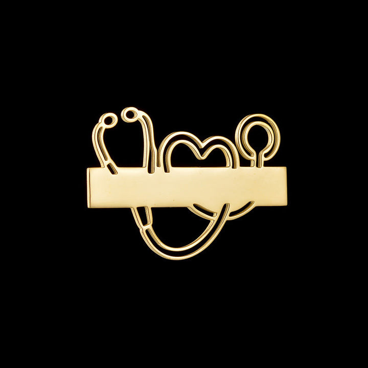 Custom Your Name Gold Long Strip Stethoscope Brooch