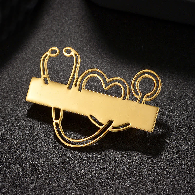 Custom Your Name Gold Long Strip Stethoscope Brooch