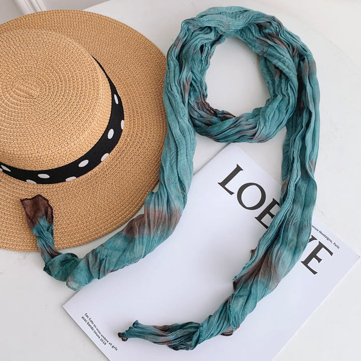 Women's Fashion Tie-Dye Creased Thin Long Scarf - DarkTurquoise - image 5