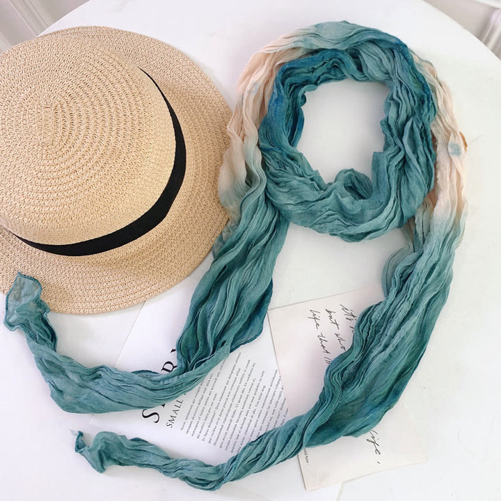 Women's Fashion Tie-Dye Creased Thin Long Scarf - DarkTurquoise & Ivory - image 23
