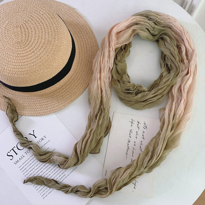 Women's Fashion Tie-Dye Creased Thin Long Scarf - Army Green & Ivory - image 27