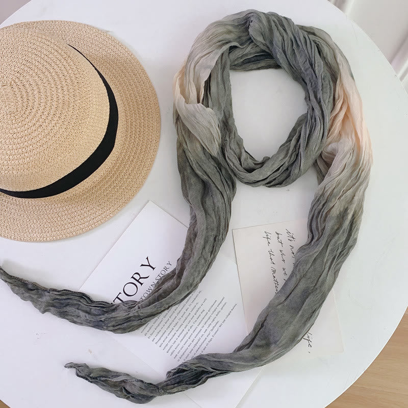Women's Fashion Tie-Dye Creased Thin Long Scarf - Gray & Ivory - image 25