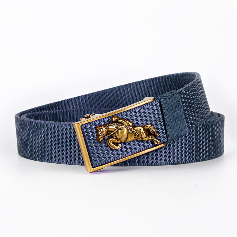 Men's Casual Horse Riding Automatic Buckle Nylon Belt - Royal Blue / Gold - 42 - image 11
