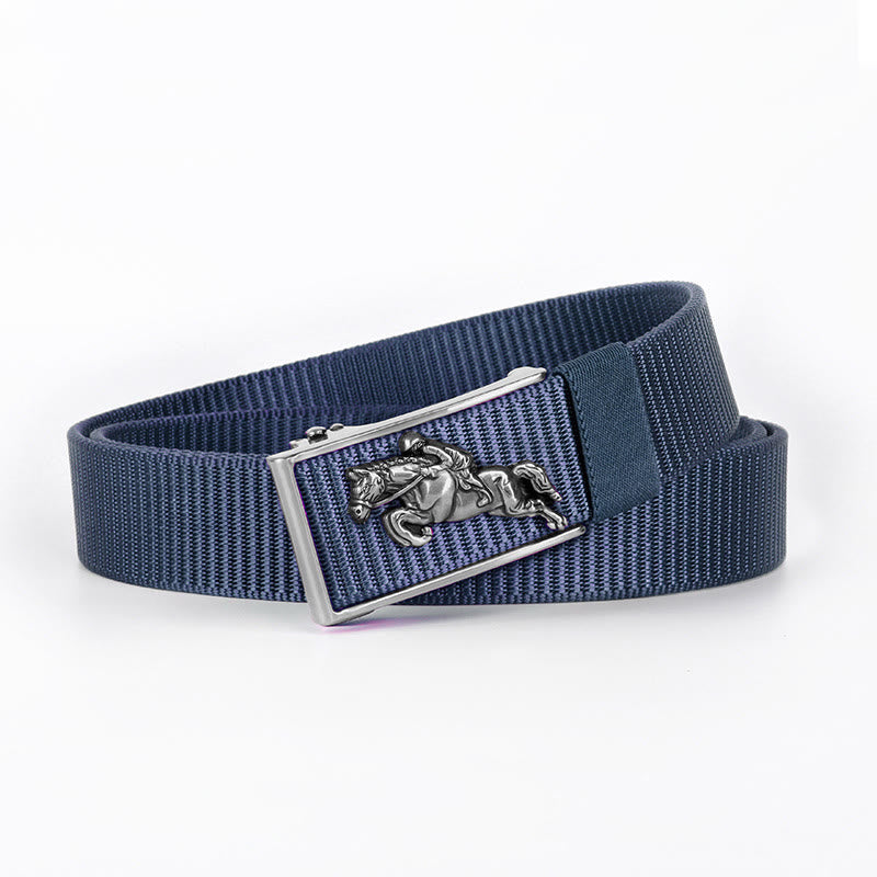 Men's Casual Horse Riding Automatic Buckle Nylon Belt - Royal Blue / Silver - 42 - image 20