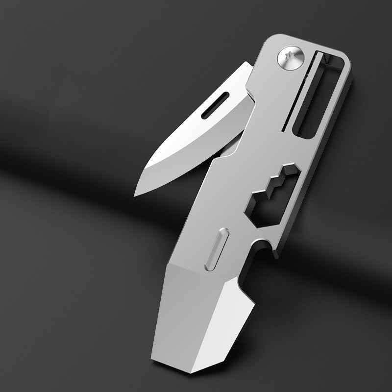 9 In 1 EDC-Tool Multifunctional Folding Mini Knife Keychain - Silver - image 0