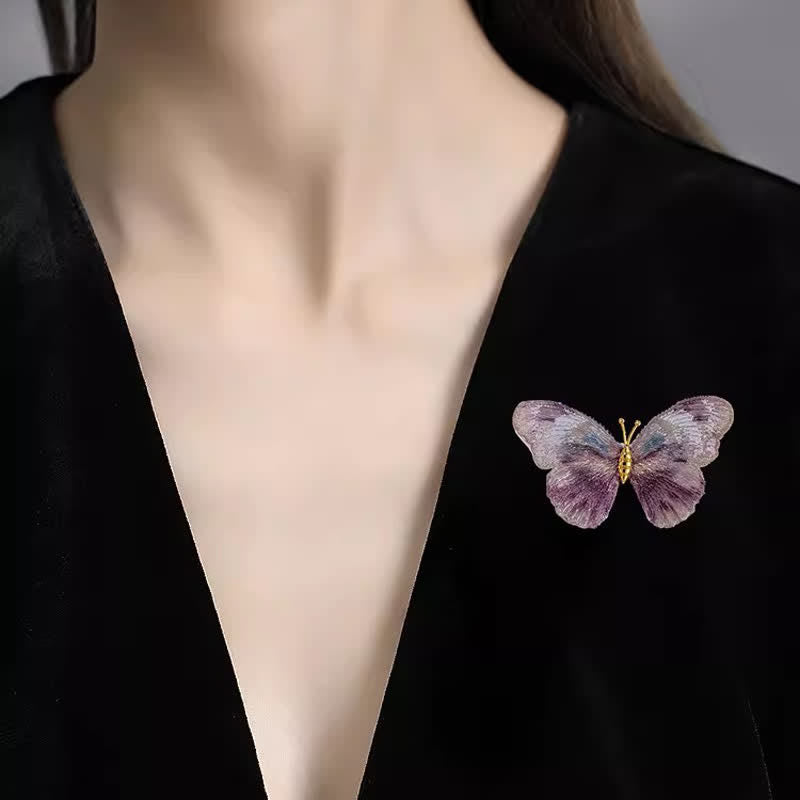 Women's Delicate Embroidered Butterfly Insect Brooch