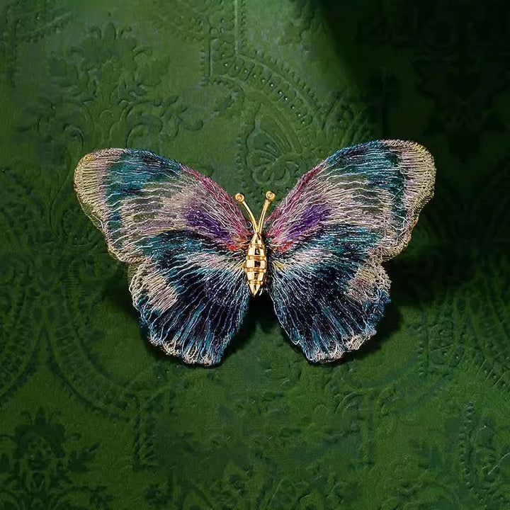 Women's Delicate Embroidered Butterfly Insect Brooch - Blue - image 0