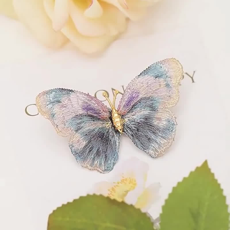 Women's Delicate Embroidered Butterfly Insect Brooch
