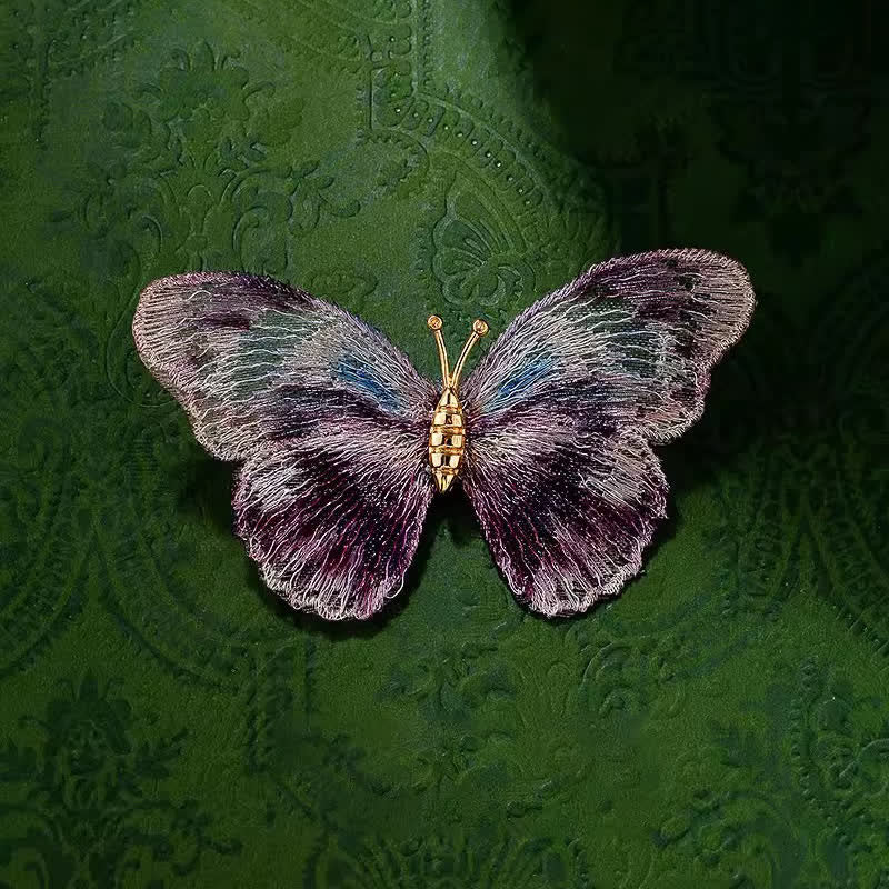 Women's Delicate Embroidered Butterfly Insect Brooch - Purple - image 2