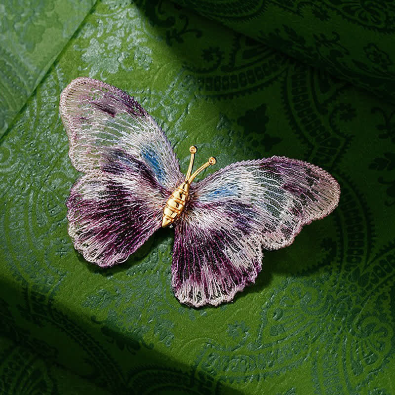 Women's Delicate Embroidered Butterfly Insect Brooch