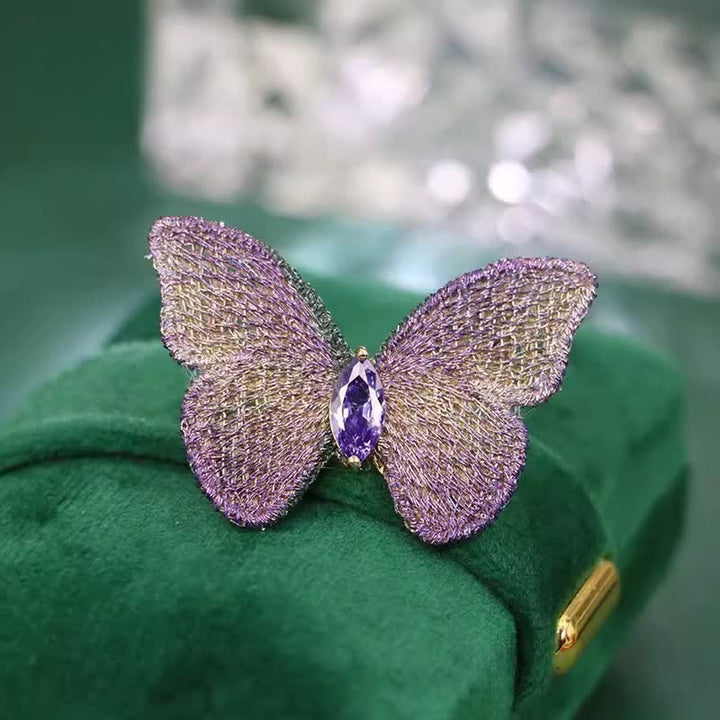 Women's Hand-embroidered Butterfly Crystal Body Brooch - Purple - image 5