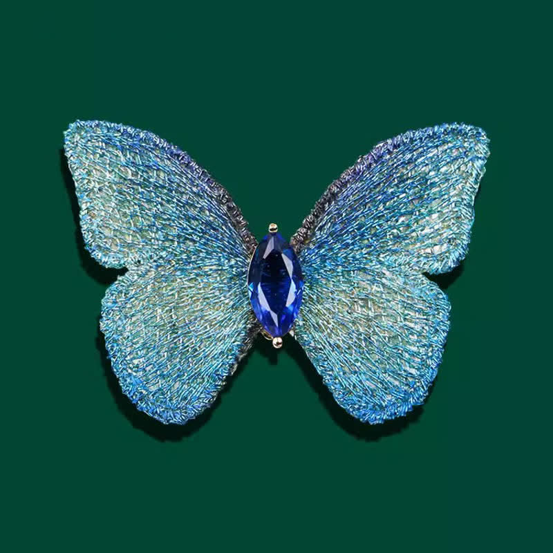 Women's Hand-embroidered Butterfly Crystal Body Brooch - Blue - image 0