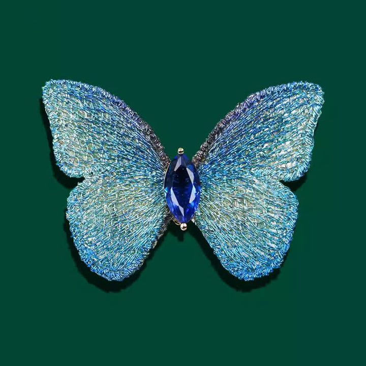 Women's Hand-embroidered Butterfly Crystal Body Brooch - Blue - image 0