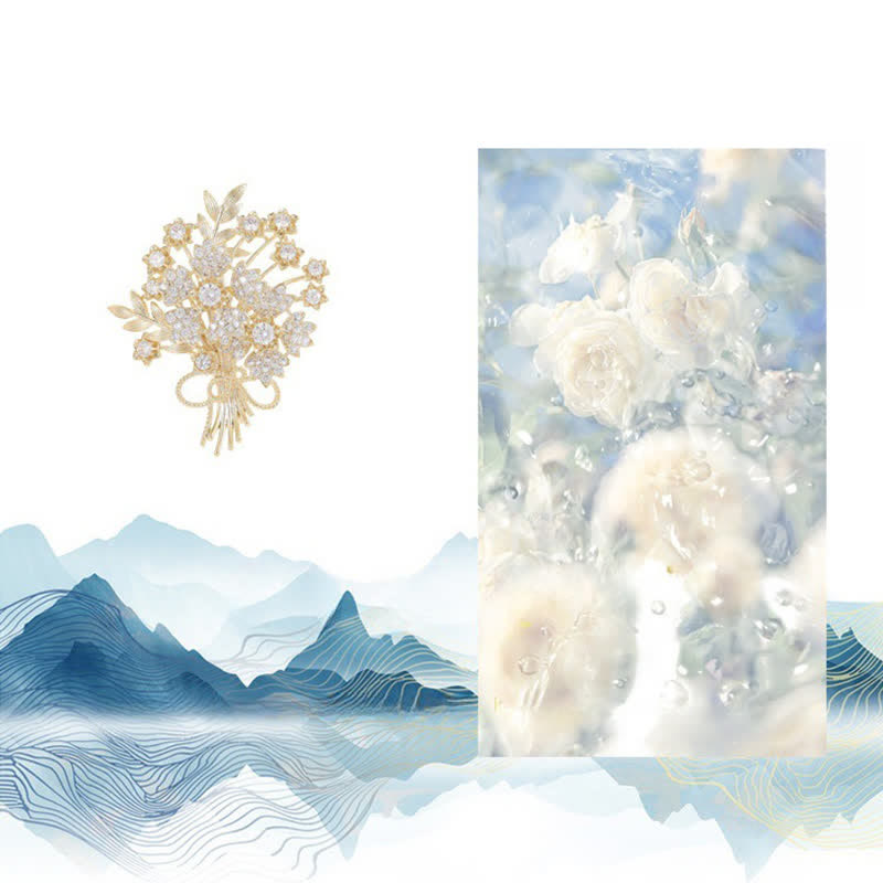 Women's Gold Rhinestones Bridal Flower Bouquet Brooch