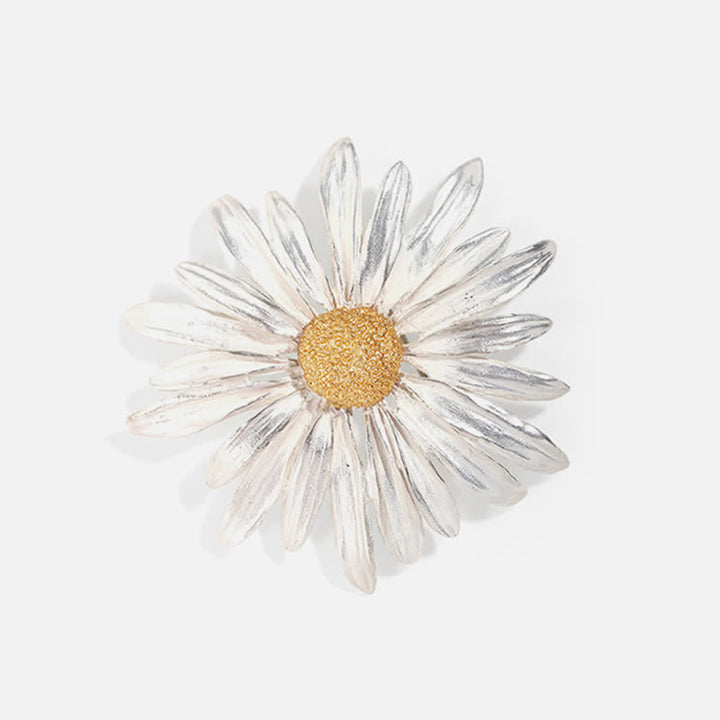 Women's Artistic Oil Painting Silver Daisy Brooch - image 4