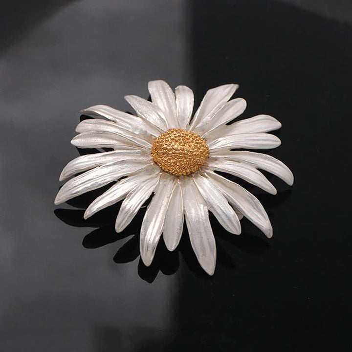 Women's Artistic Oil Painting Silver Daisy Brooch - Silver - image 0