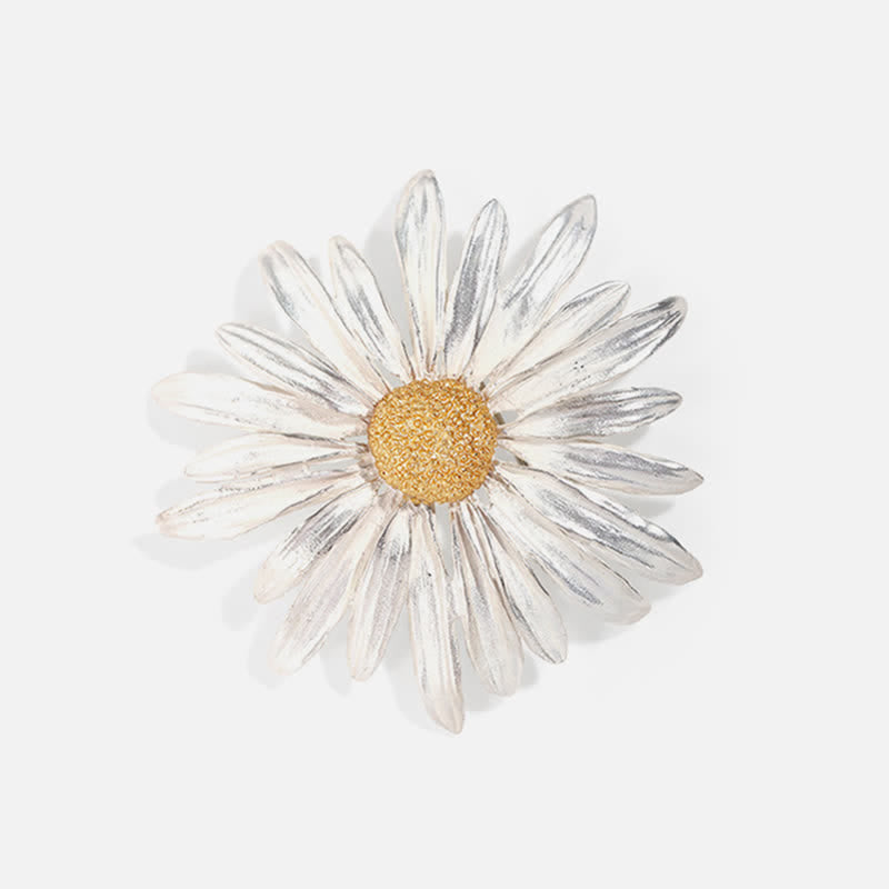 Women's Artistic Oil Painting Silver Daisy Brooch - image 4