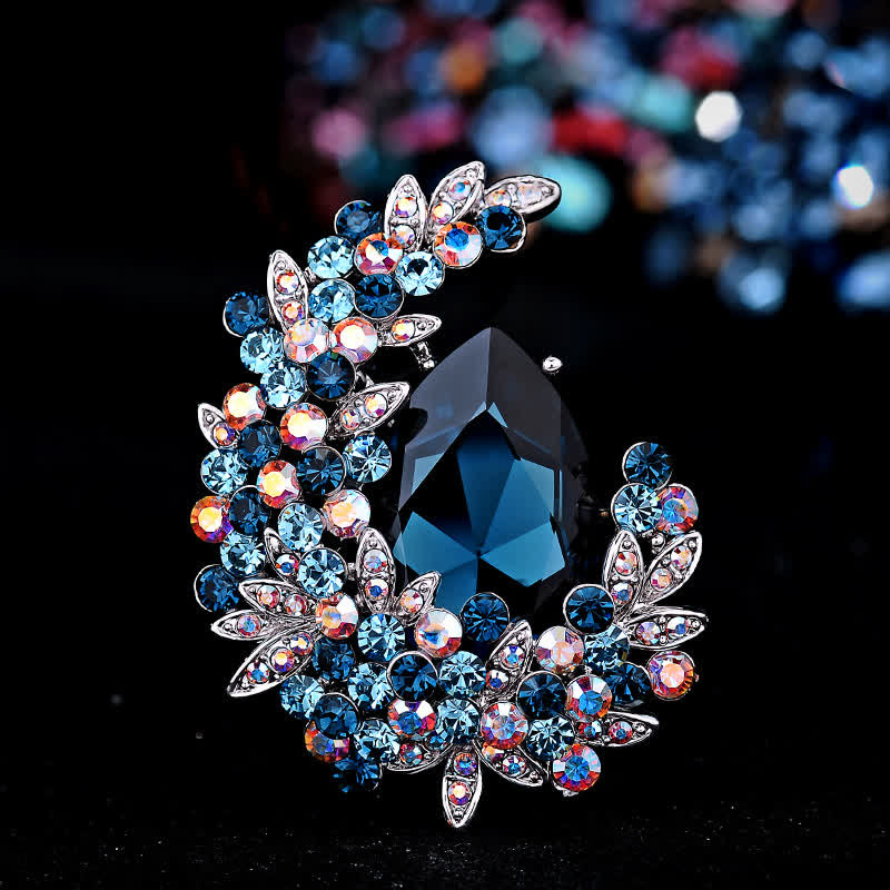 Women's Shiny Crystal Half Moon Shape Brooch - Blue - image 6