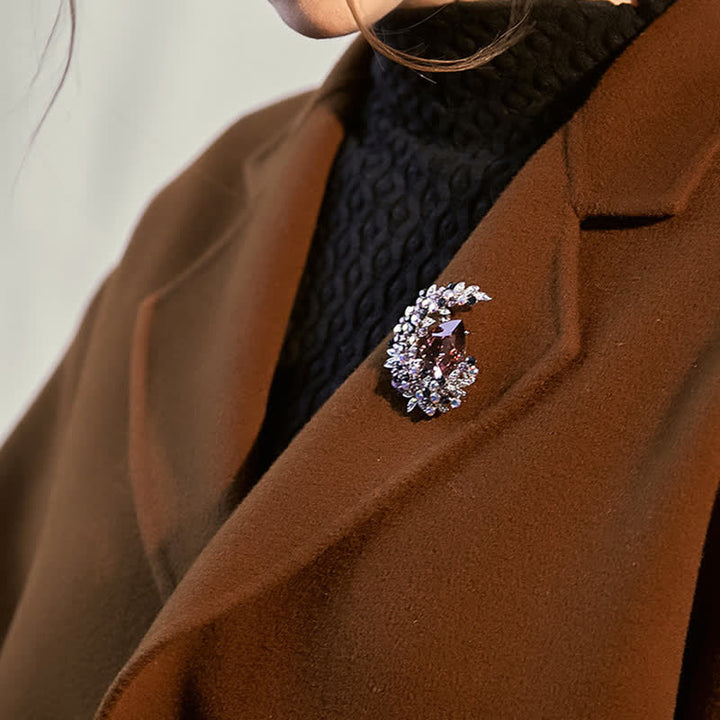 Women's Shiny Crystal Half Moon Shape Brooch