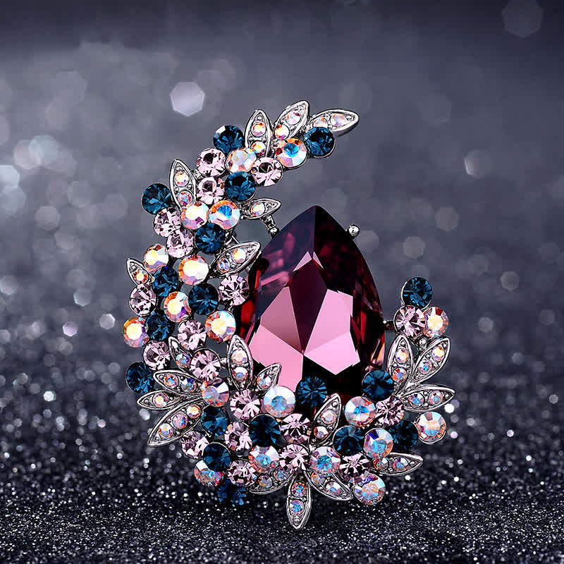 Women's Shiny Crystal Half Moon Shape Brooch - Burgundy - image 0