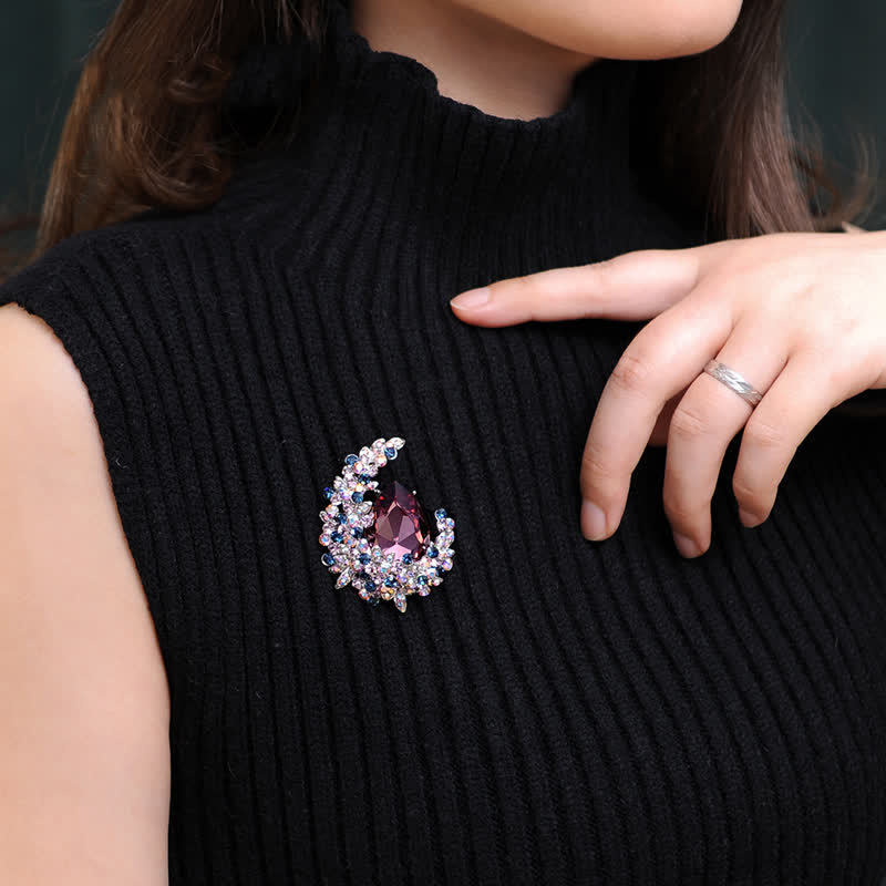 Women's Shiny Crystal Half Moon Shape Brooch - image 3