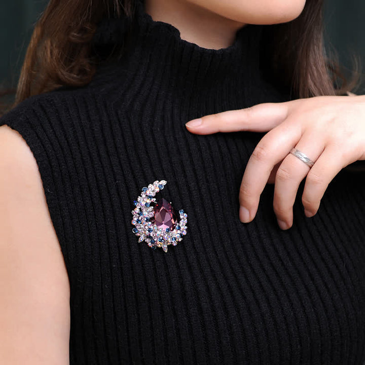 Women's Shiny Crystal Half Moon Shape Brooch - image 3