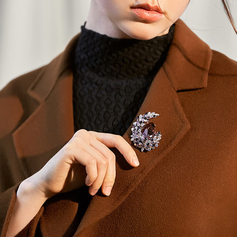 Women's Shiny Crystal Half Moon Shape Brooch