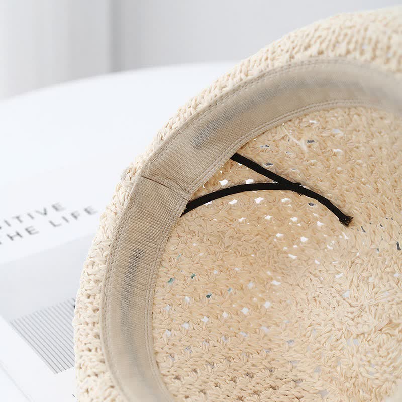 Men's Classic British-style Leather Strap Straw Fedora Hat