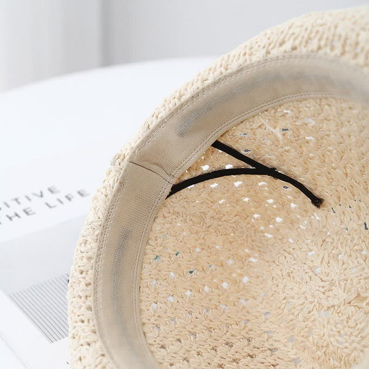 Men's Classic British-style Leather Strap Straw Fedora Hat