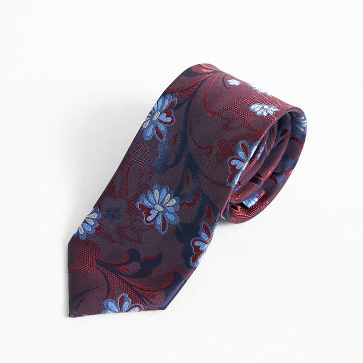 Men's Graceful Little Daisy Floral Printed Design Necktie - Burgundy - image 4