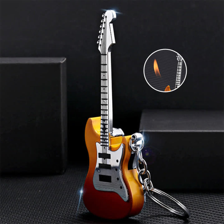 Guitar Shaped Inflatable Butane Lighter Keychain - Brown - image 0