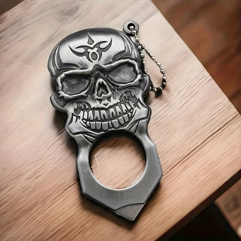 Noble Skull Face Multifunctional Tool Butane Lighter Keychain - Silver - image 0