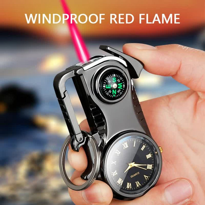 Multi-purpose Compass Watch Portable Keychain Butane Lighter