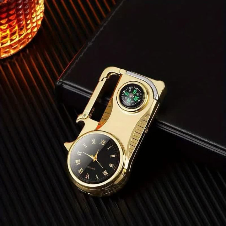 Multi-purpose Compass Watch Portable Keychain Butane Lighter - Gold - image 10