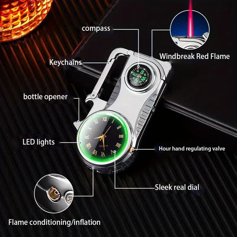 Multi-purpose Compass Watch Portable Keychain Butane Lighter