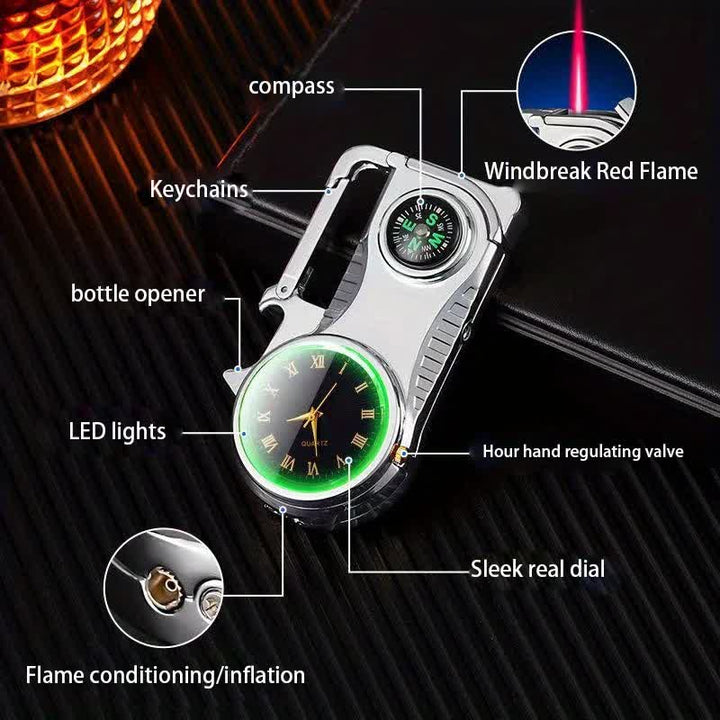 Multi-purpose Compass Watch Portable Keychain Butane Lighter