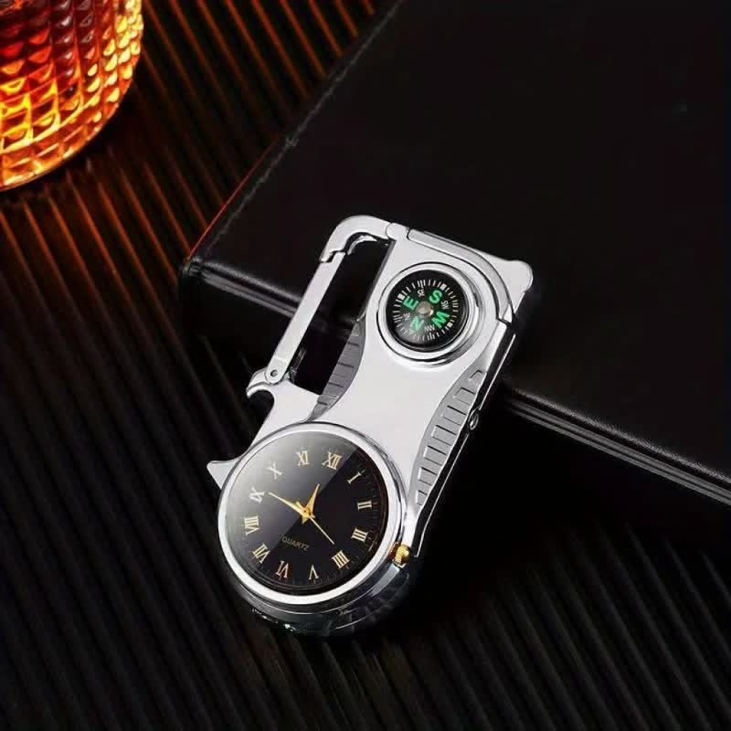Multi-purpose Compass Watch Portable Keychain Butane Lighter