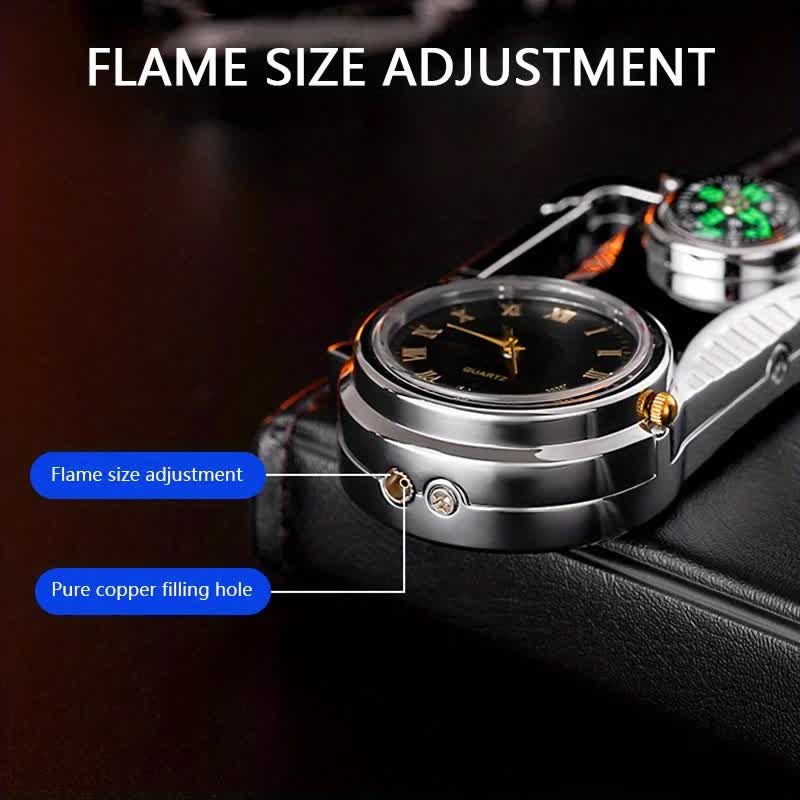 Multi-purpose Compass Watch Portable Keychain Butane Lighter