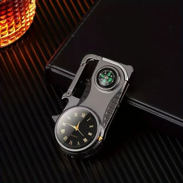 Multi-purpose Compass Watch Portable Keychain Butane Lighter - Black - image 11