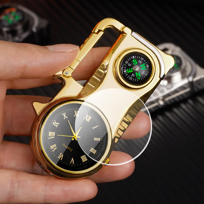 Multi-purpose Compass Watch Portable Keychain Butane Lighter