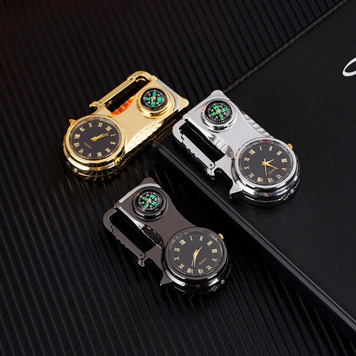 Multi-purpose Compass Watch Portable Keychain Butane Lighter