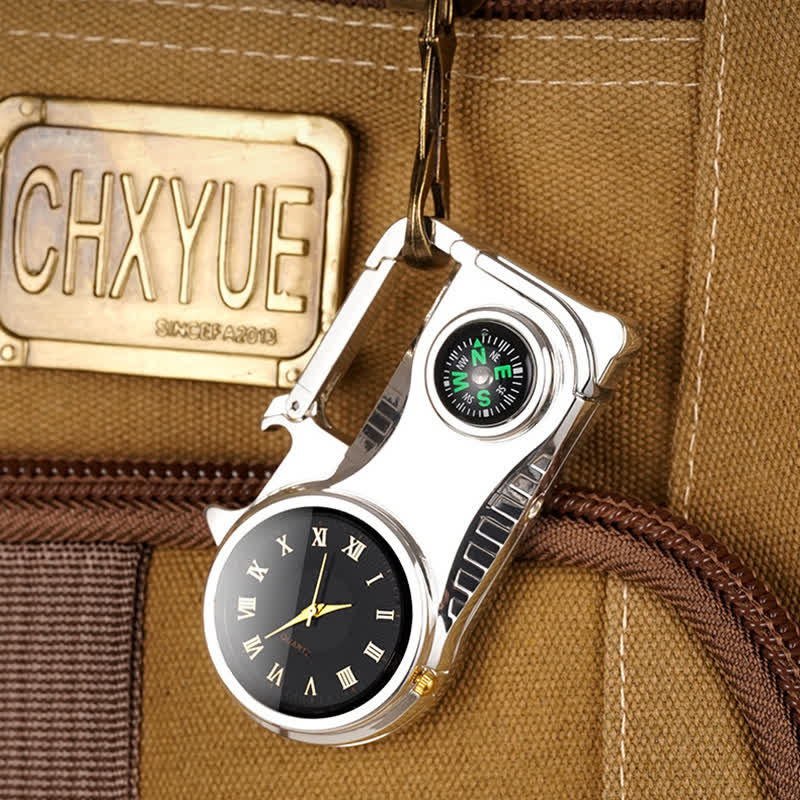 Multi-purpose Compass Watch Portable Keychain Butane Lighter - Silver - image 0