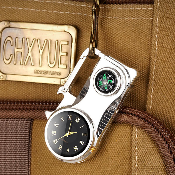 Multi-purpose Compass Watch Portable Keychain Butane Lighter - Silver - image 0