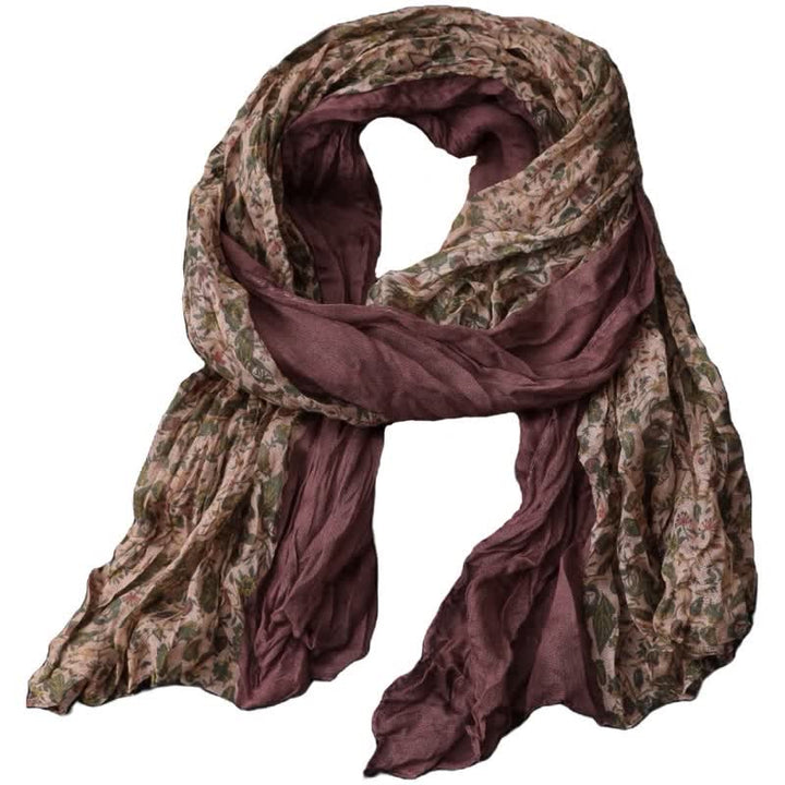 Women's Floral Color Patchwork Cotton Linen Thin Scarf - Red - image 3