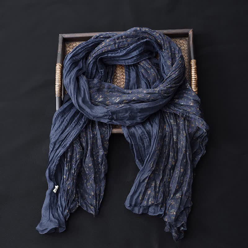 Women's Floral Color Patchwork Cotton Linen Thin Scarf - Blue - image 2
