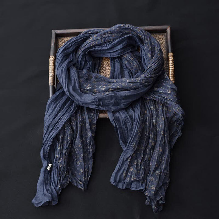 Women's Floral Color Patchwork Cotton Linen Thin Scarf - Blue - image 2