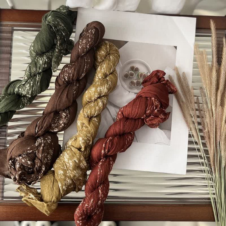 Women's Artistic Floral Pleats Cotton Linen Thin Scarf