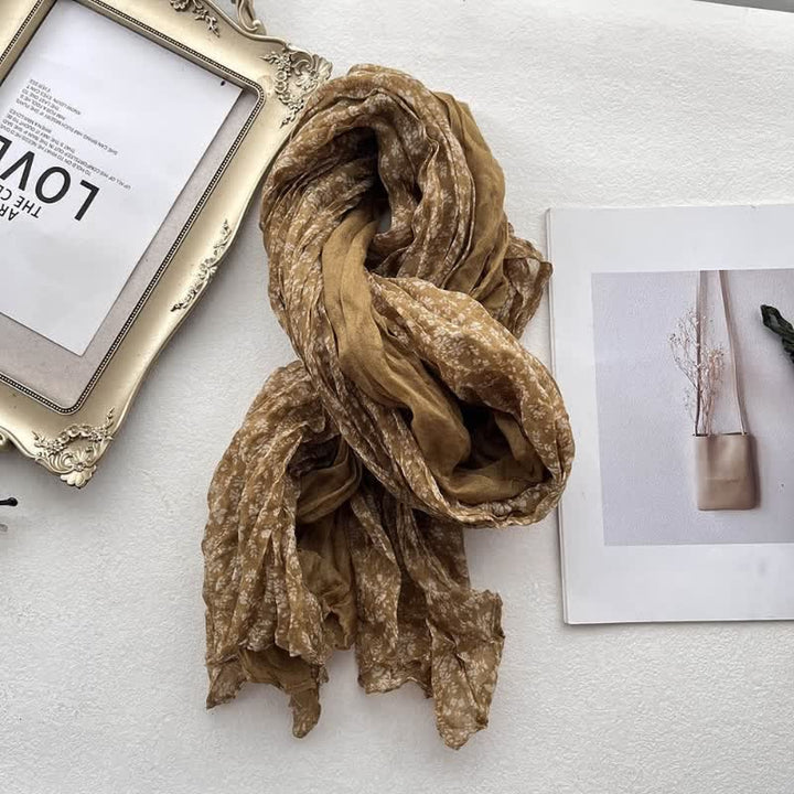 Women's Artistic Floral Pleats Cotton Linen Thin Scarf - Yellow - image 5