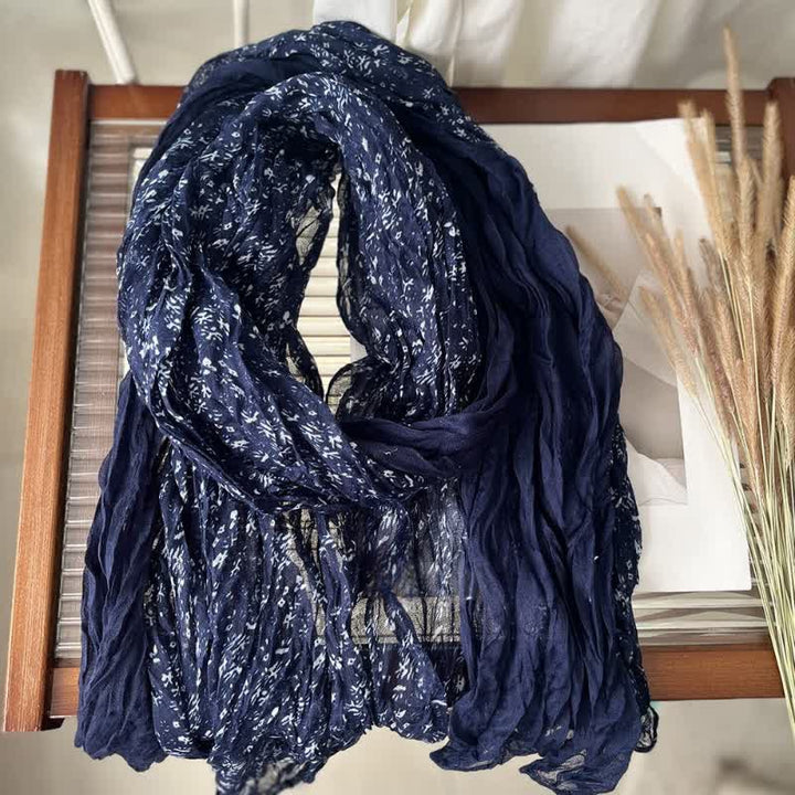 Women's Artistic Floral Pleats Cotton Linen Thin Scarf